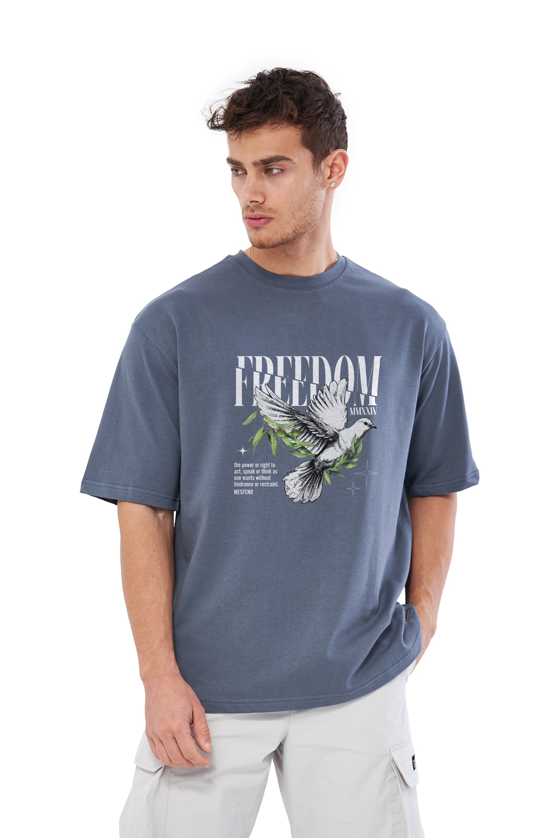 Mesfeno Men’s Freedom Printed Oversized Heavyweight Fabric T-Shirt