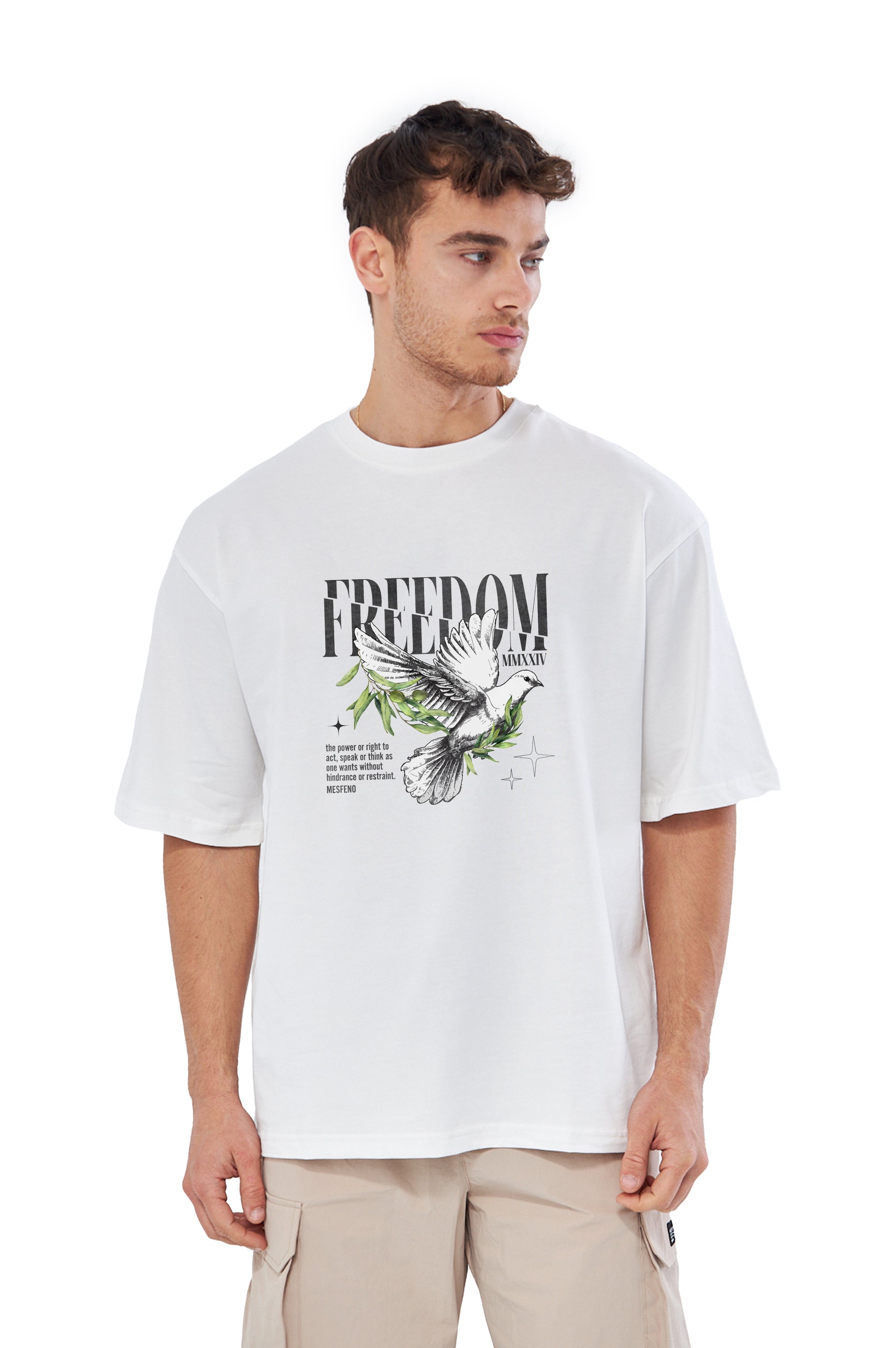 Mesfeno Men’s Freedom Printed Oversized Heavyweight Fabric T-Shirt