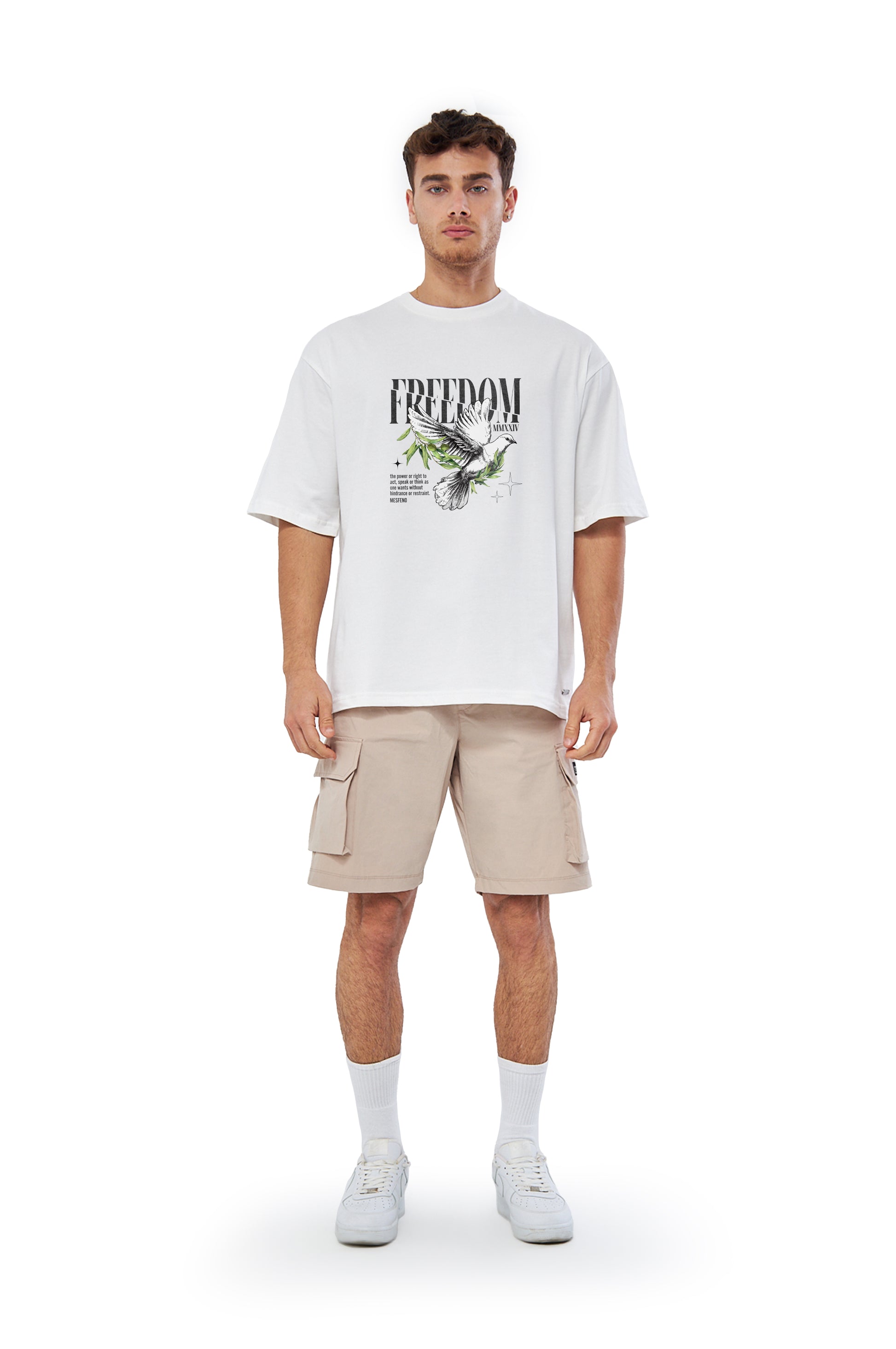 Mesfeno Men’s Freedom Printed Oversized Heavyweight Fabric T-Shirt