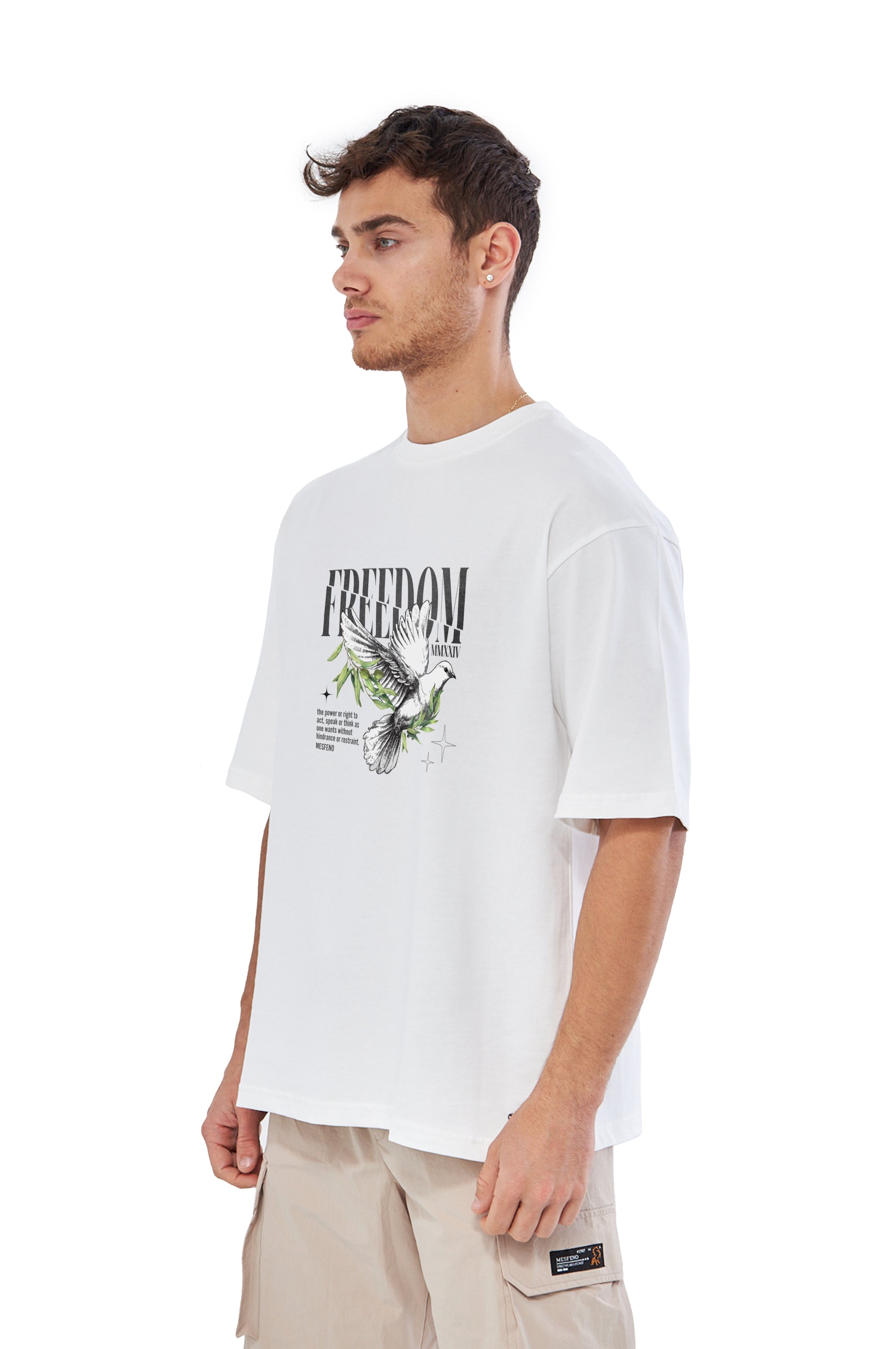 Mesfeno Men’s Freedom Printed Oversized Heavyweight Fabric T-Shirt