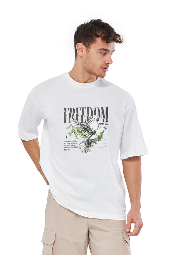 Mesfeno Men’s Freedom Printed Oversized Heavyweight Fabric T-Shirt