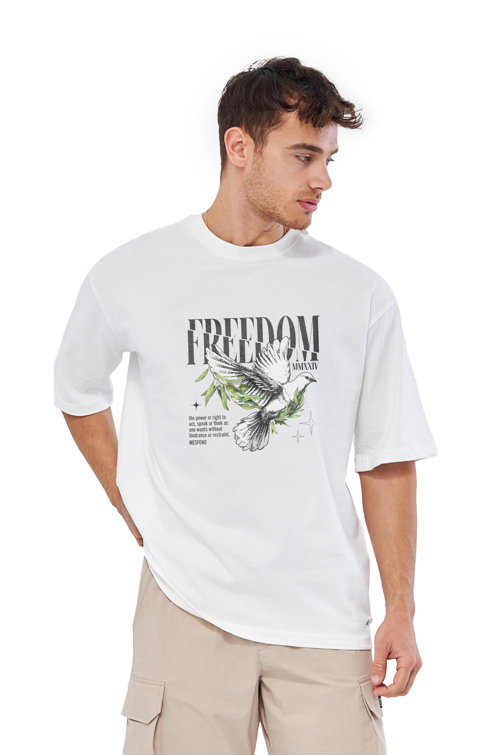 Mesfeno Men’s Freedom Printed Oversized Heavyweight Fabric T-Shirt