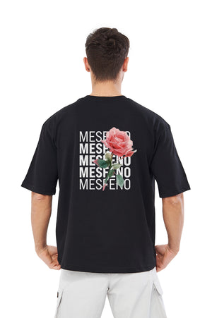 Mesfeno Men's Flower Print Oversized T-shirt Black