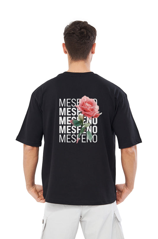 Mesfeno Men's Flower Print Oversized T-shirt Black