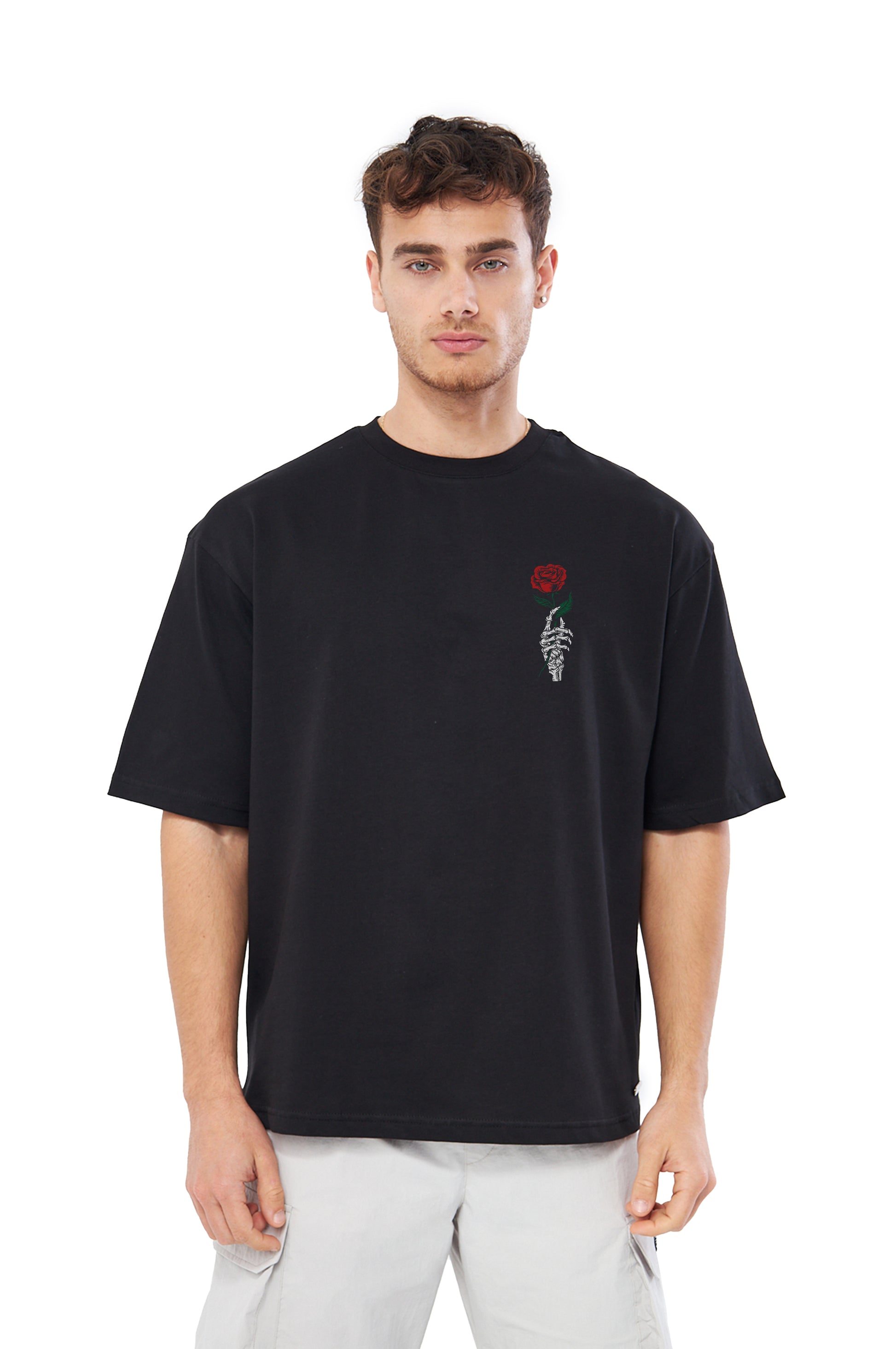 Mesfeno Men’s Skeleton Flower Printed Oversized T-Shirt