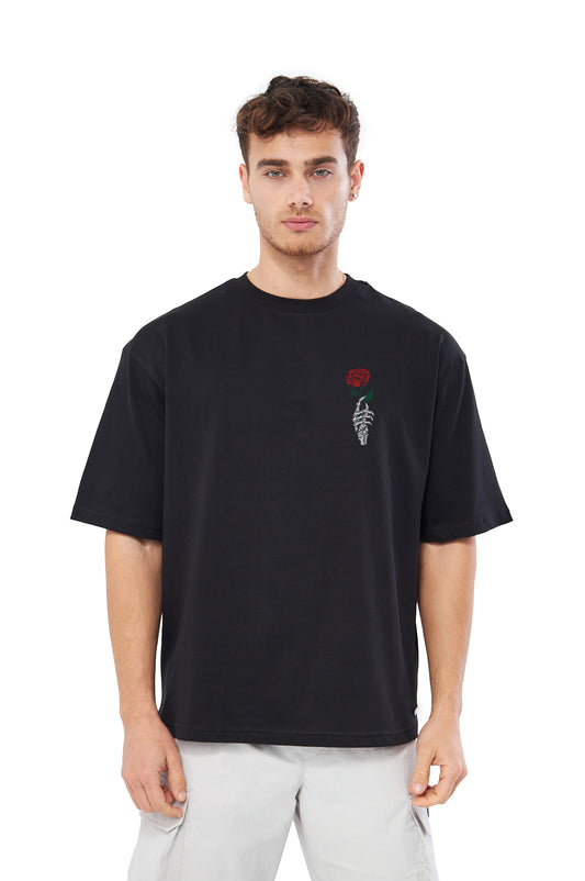 Mesfeno Men’s Skeleton Flower Printed Oversized T-Shirt