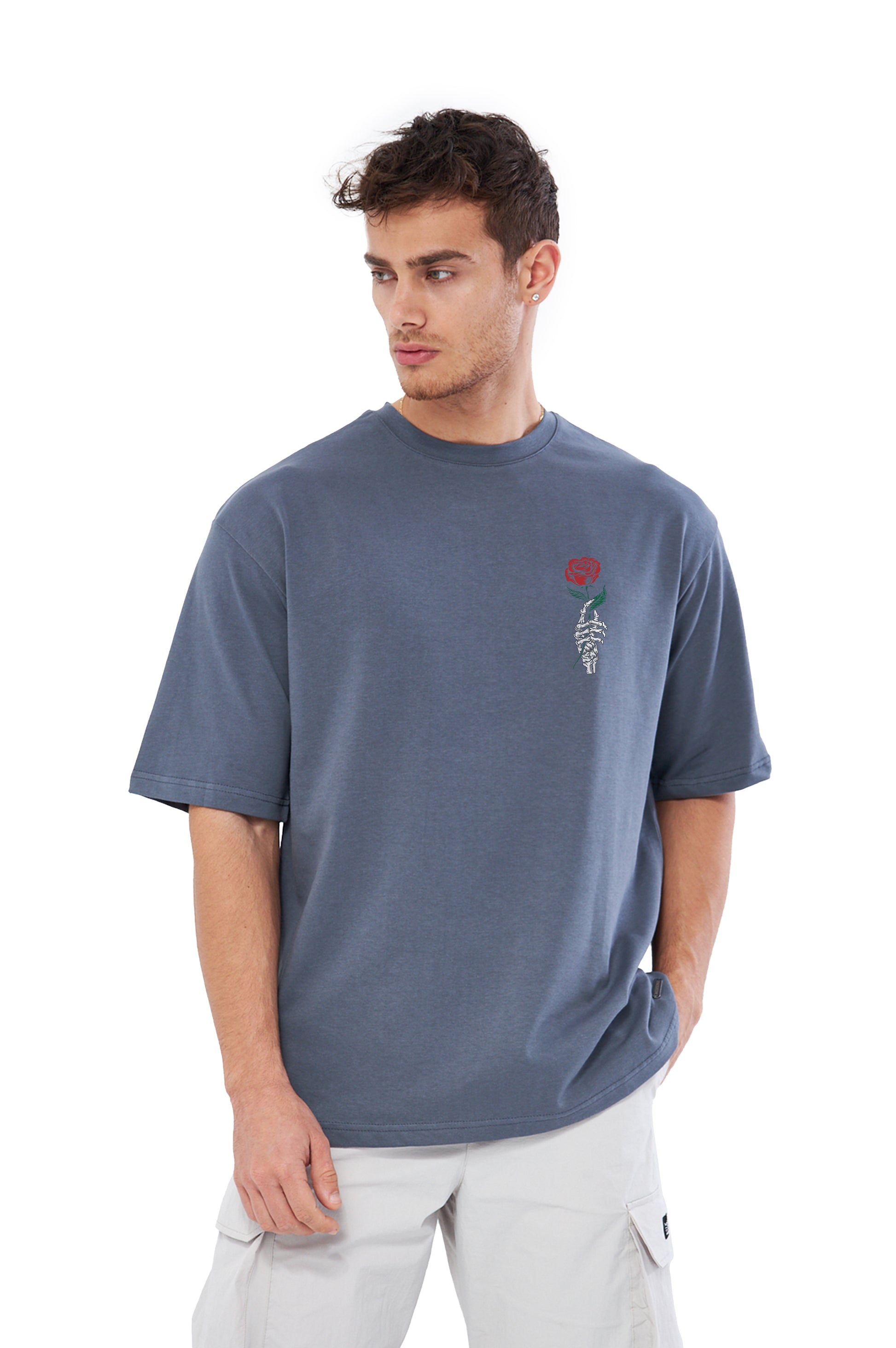 Mesfeno Men’s Skeleton Flower Printed Oversized T-Shirt