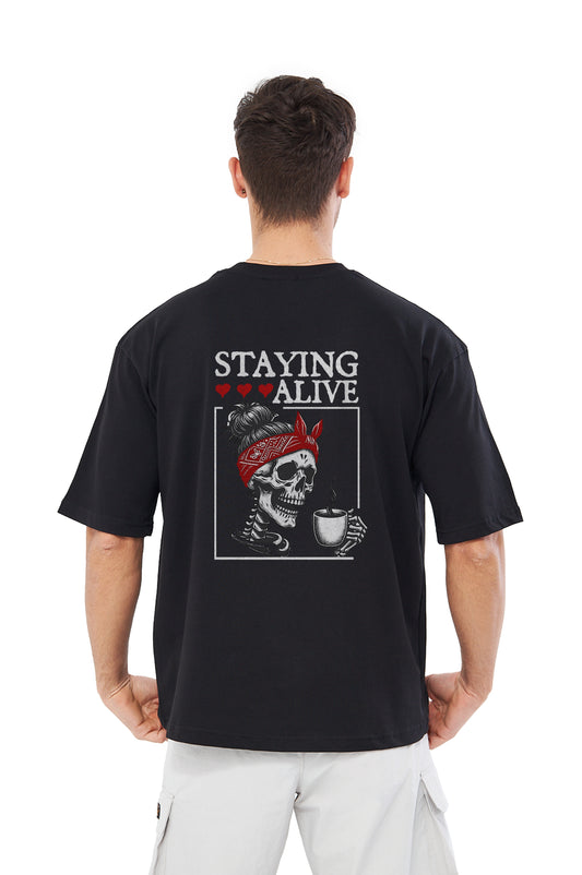 Mesfeno Men’s Staying Alive Printed Oversized T-Shirt
