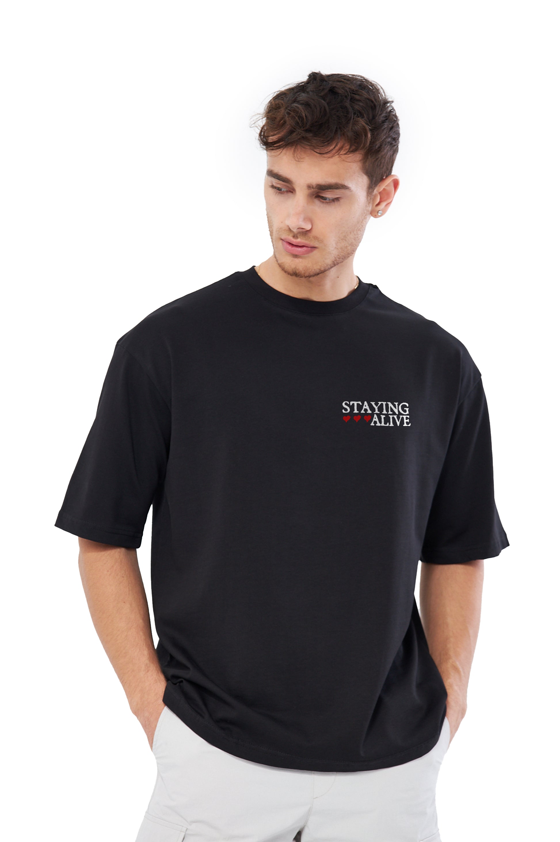 Mesfeno Men’s Staying Alive Printed Oversized T-Shirt
