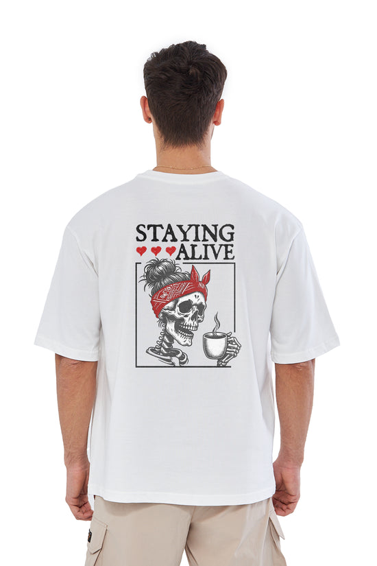 Mesfeno Men’s Staying Alive Printed Oversized T-Shirt