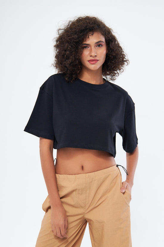 Mesfeno Women's Basic Oversize Thick Fabric Crop T-Shirt