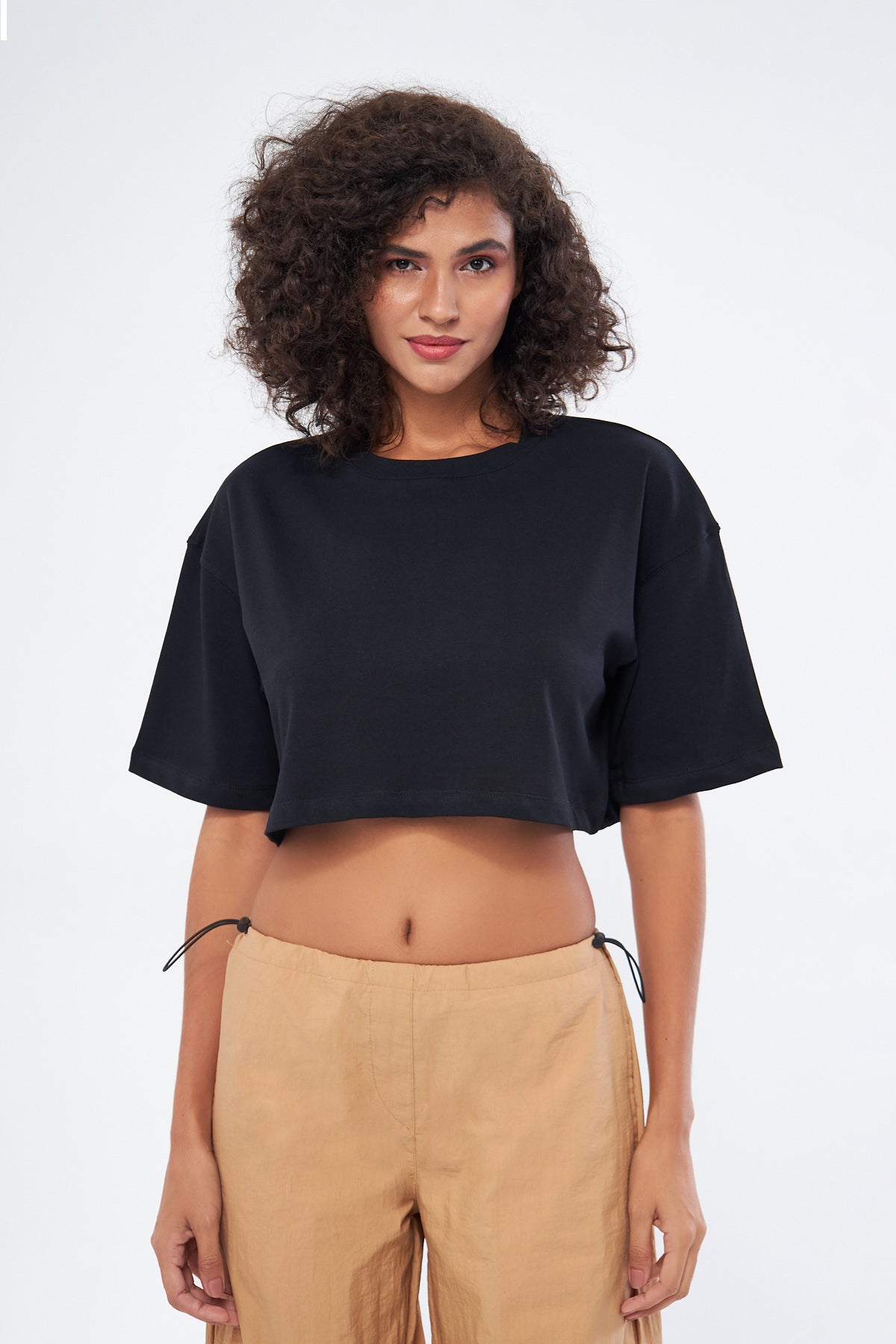 Mesfeno Women's Basic Oversize Thick Fabric Crop T-Shirt