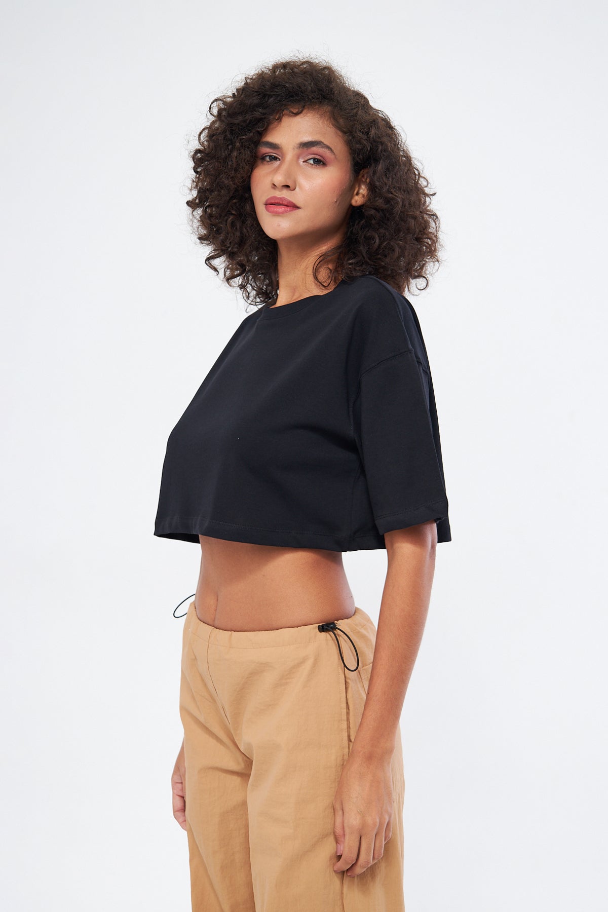 Mesfeno Women's Basic Oversize Thick Fabric Crop T-Shirt