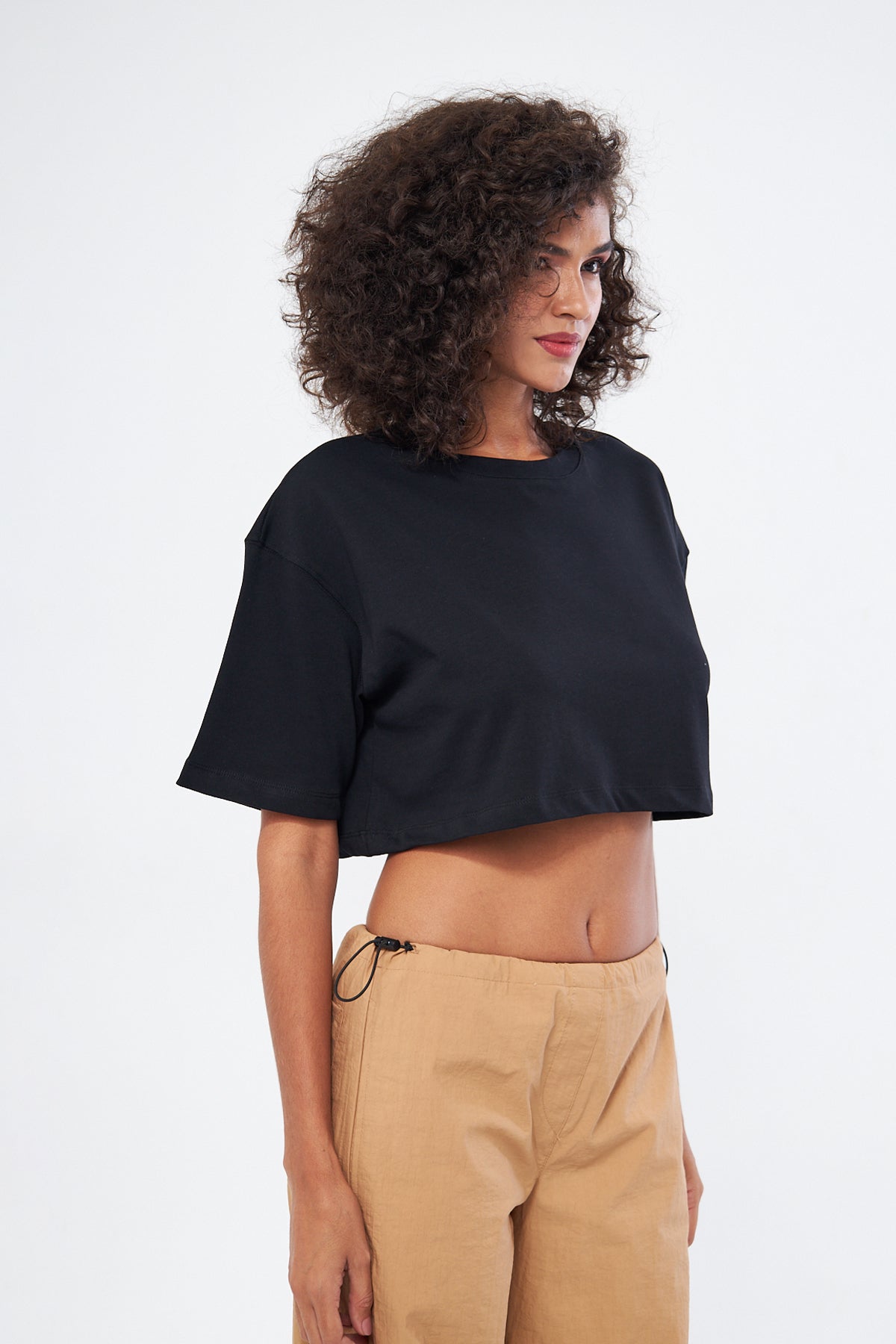 Mesfeno Women's Basic Oversize Thick Fabric Crop T-Shirt