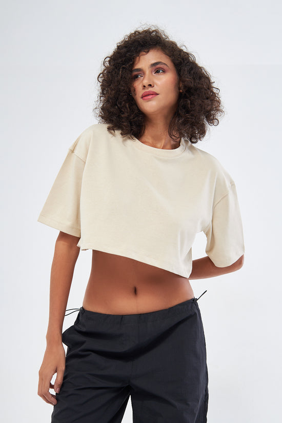 Mesfeno Women's Basic Oversize Thick Fabric Crop T-Shirt