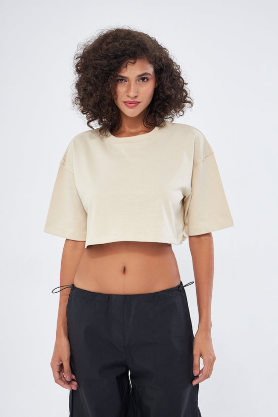 Mesfeno Women's Basic Oversize Thick Fabric Crop T-Shirt