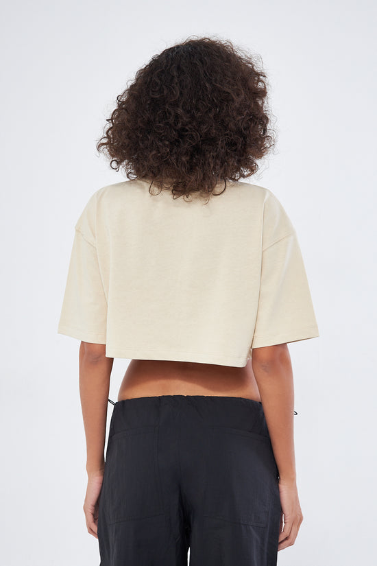 Mesfeno Women's Basic Oversize Thick Fabric Crop T-Shirt