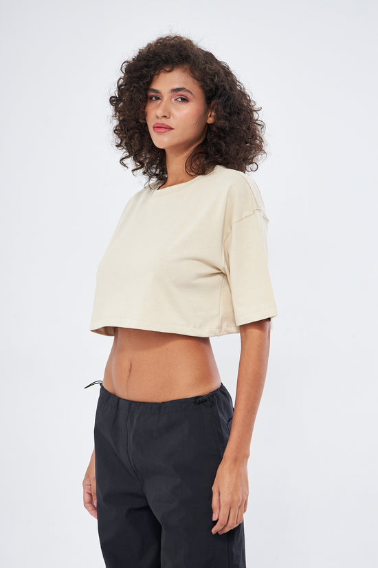 Mesfeno Women's Basic Oversize Thick Fabric Crop T-Shirt