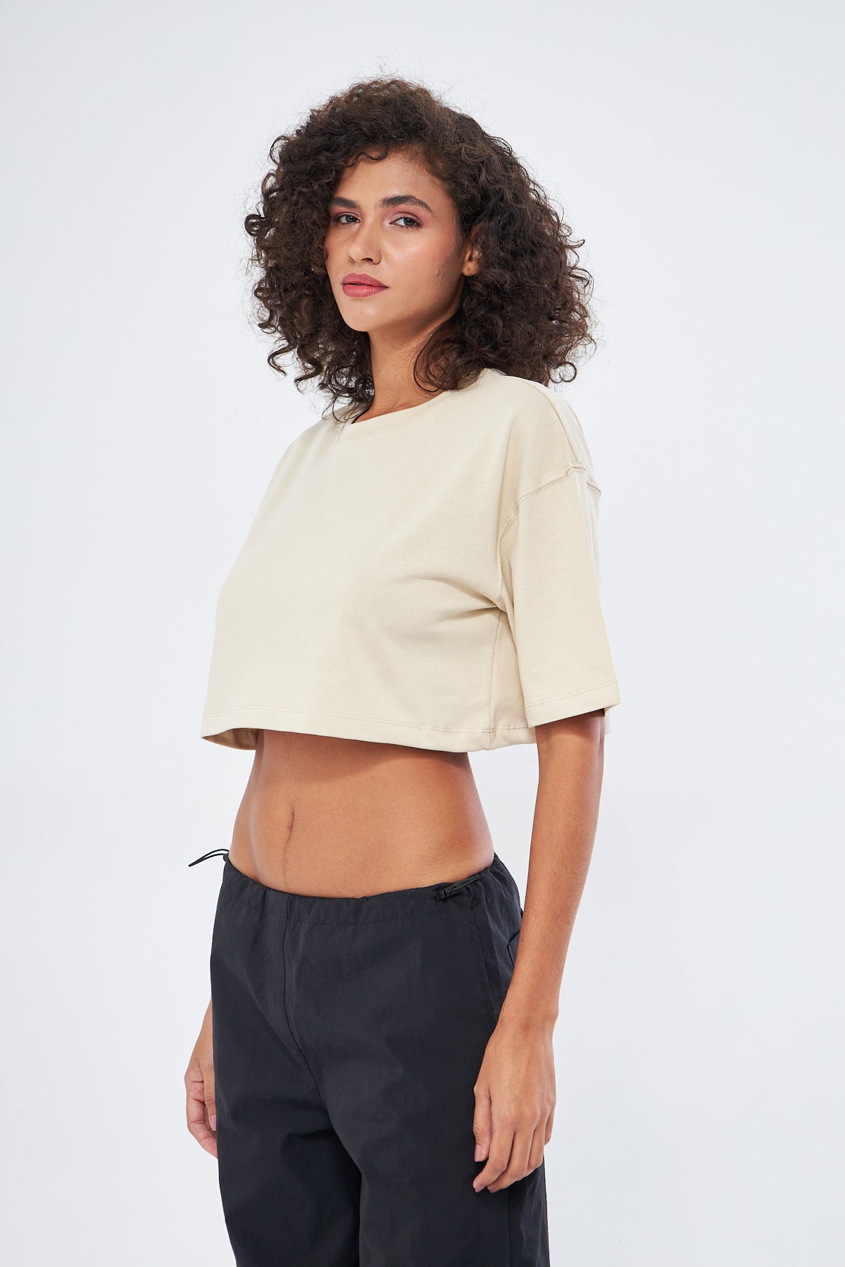 Mesfeno Women's Basic Oversize Thick Fabric Crop T-Shirt