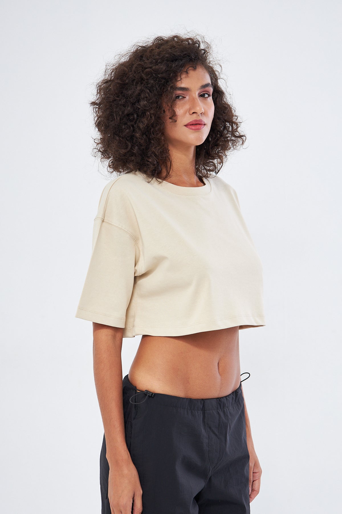 Mesfeno Women's Basic Oversize Thick Fabric Crop T-Shirt