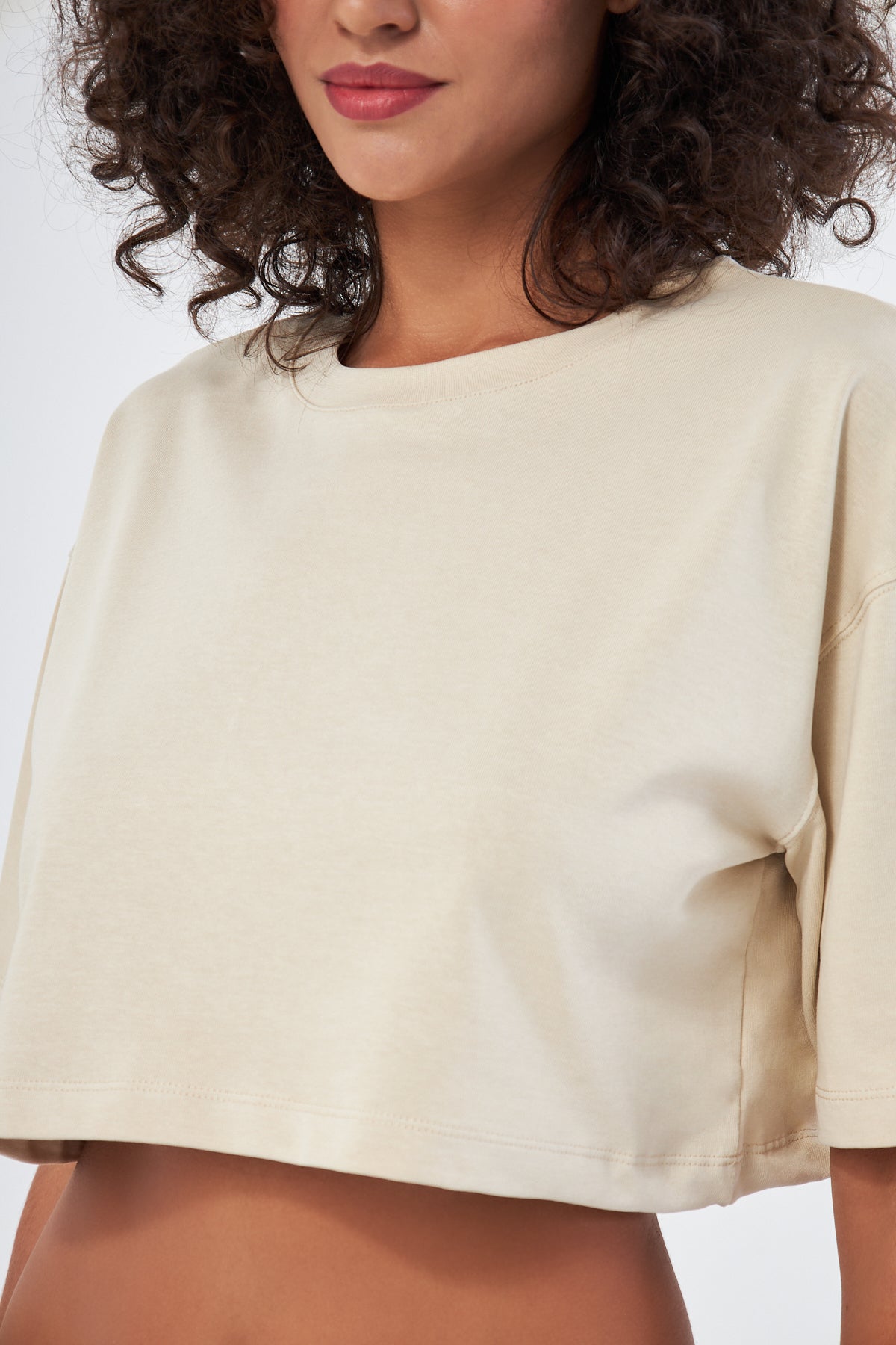 Mesfeno Women's Basic Oversize Thick Fabric Crop T-Shirt