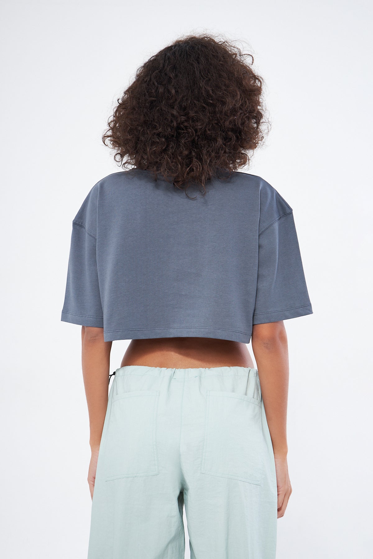 Mesfeno Women's Basic Oversize Thick Fabric Crop T-Shirt