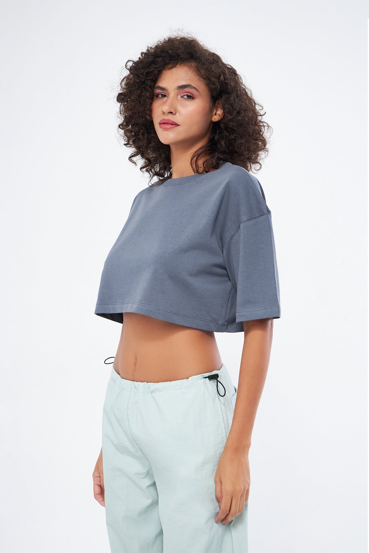 Mesfeno Women's Basic Oversize Thick Fabric Crop T-Shirt