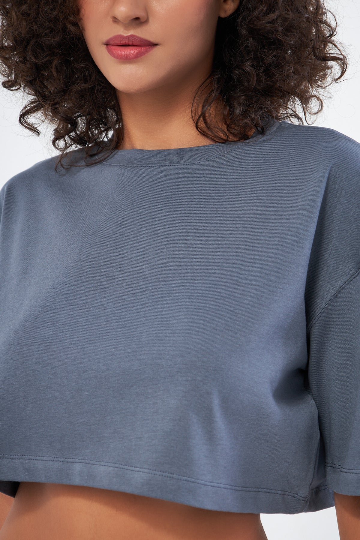 Mesfeno Women's Basic Oversize Thick Fabric Crop T-Shirt