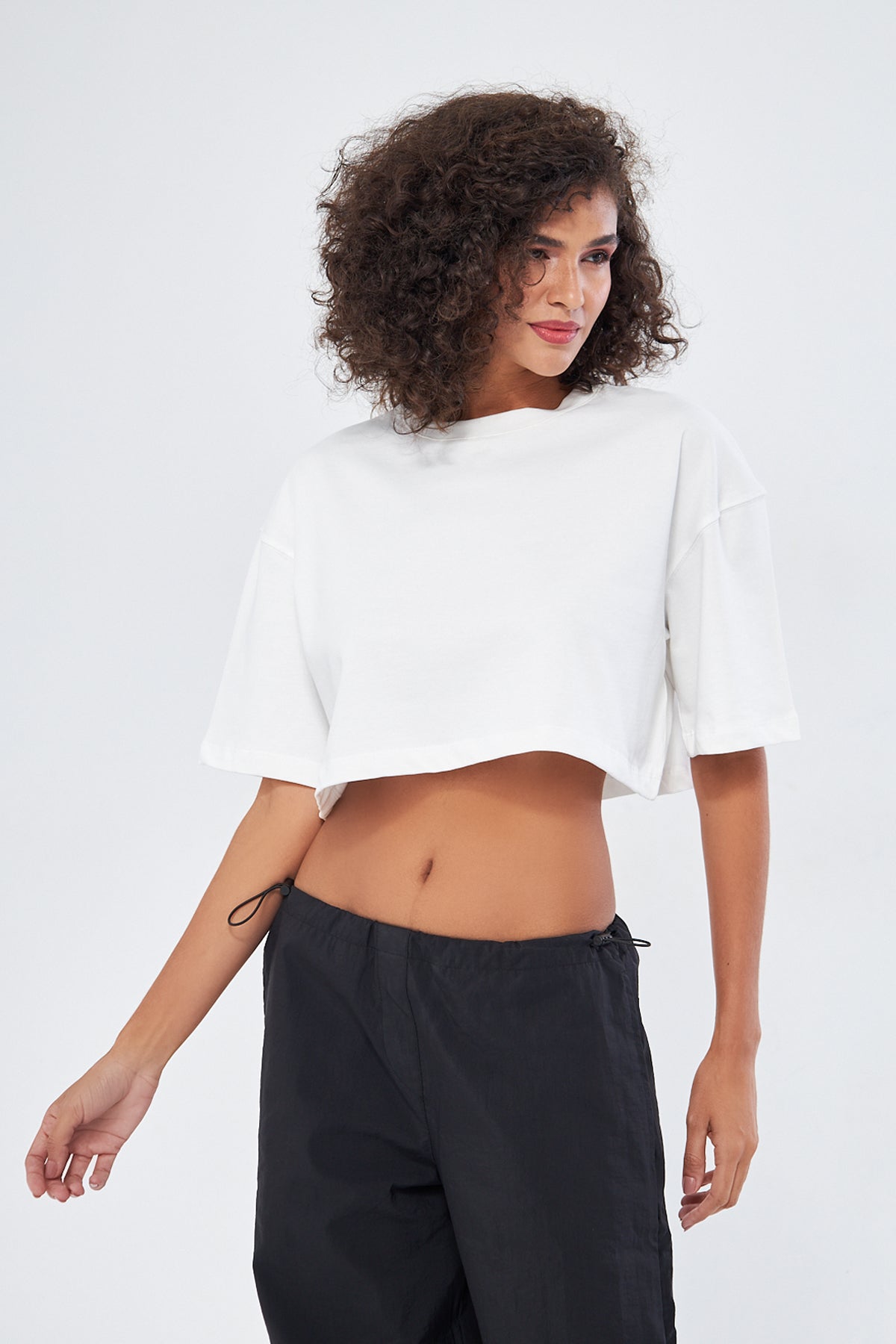Mesfeno Women's Basic Oversize Thick Fabric Crop T-Shirt