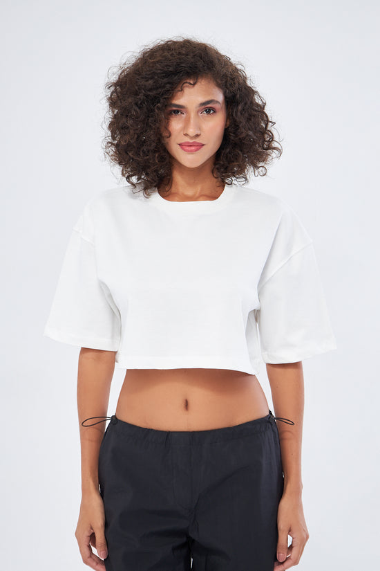 Mesfeno Women's Basic Oversize Thick Fabric Crop T-Shirt