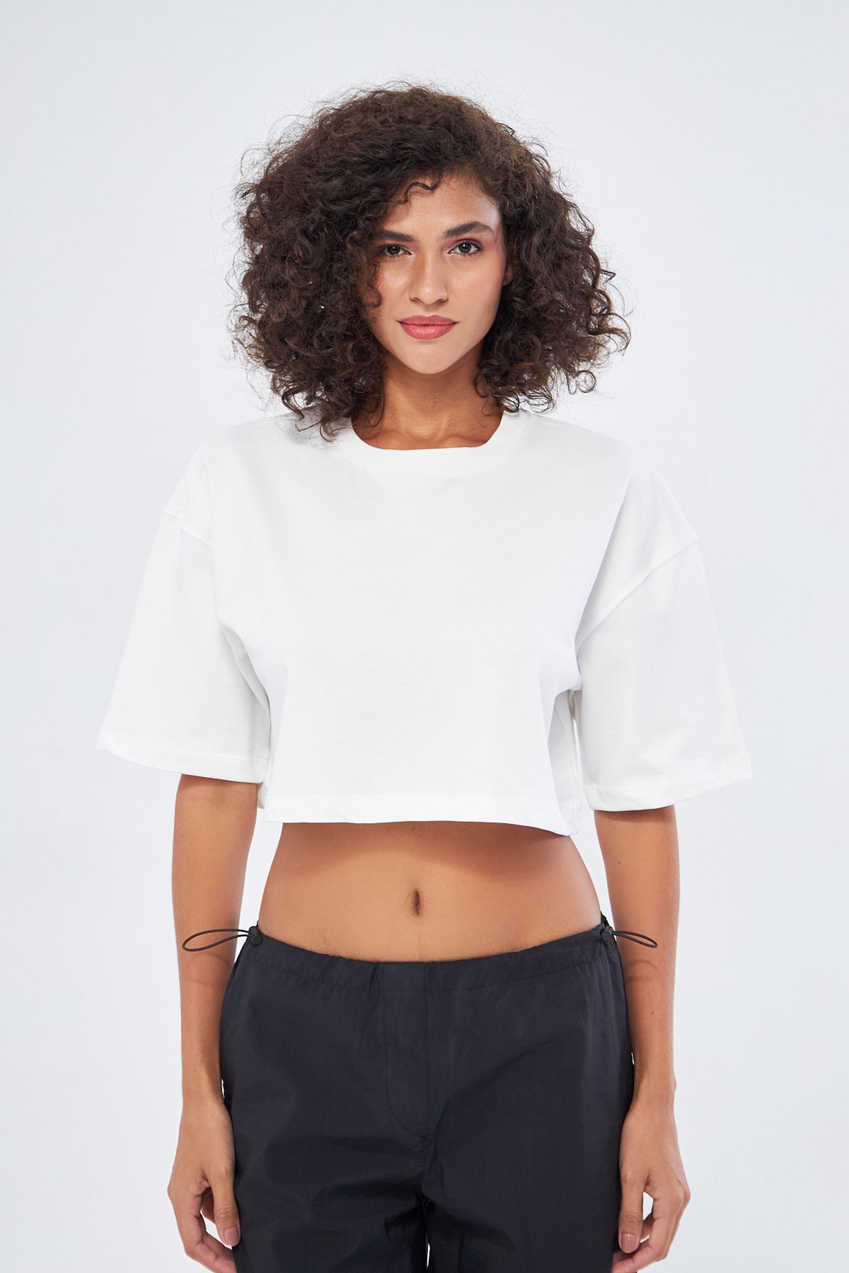 Mesfeno Women's Basic Oversize Thick Fabric Crop T-Shirt