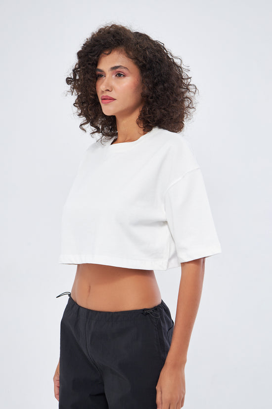 Mesfeno Women's Basic Oversize Thick Fabric Crop T-Shirt