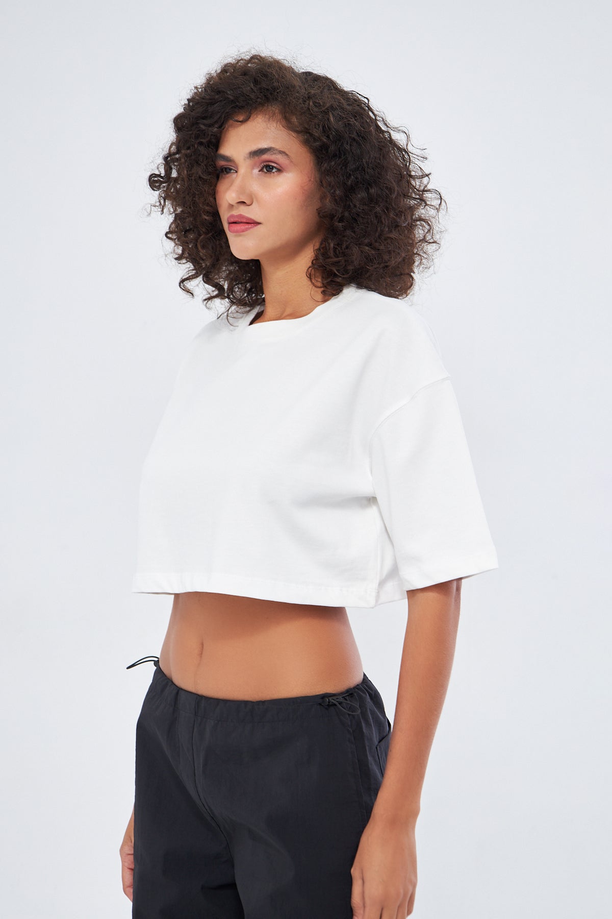 Mesfeno Women's Basic Oversize Thick Fabric Crop T-Shirt