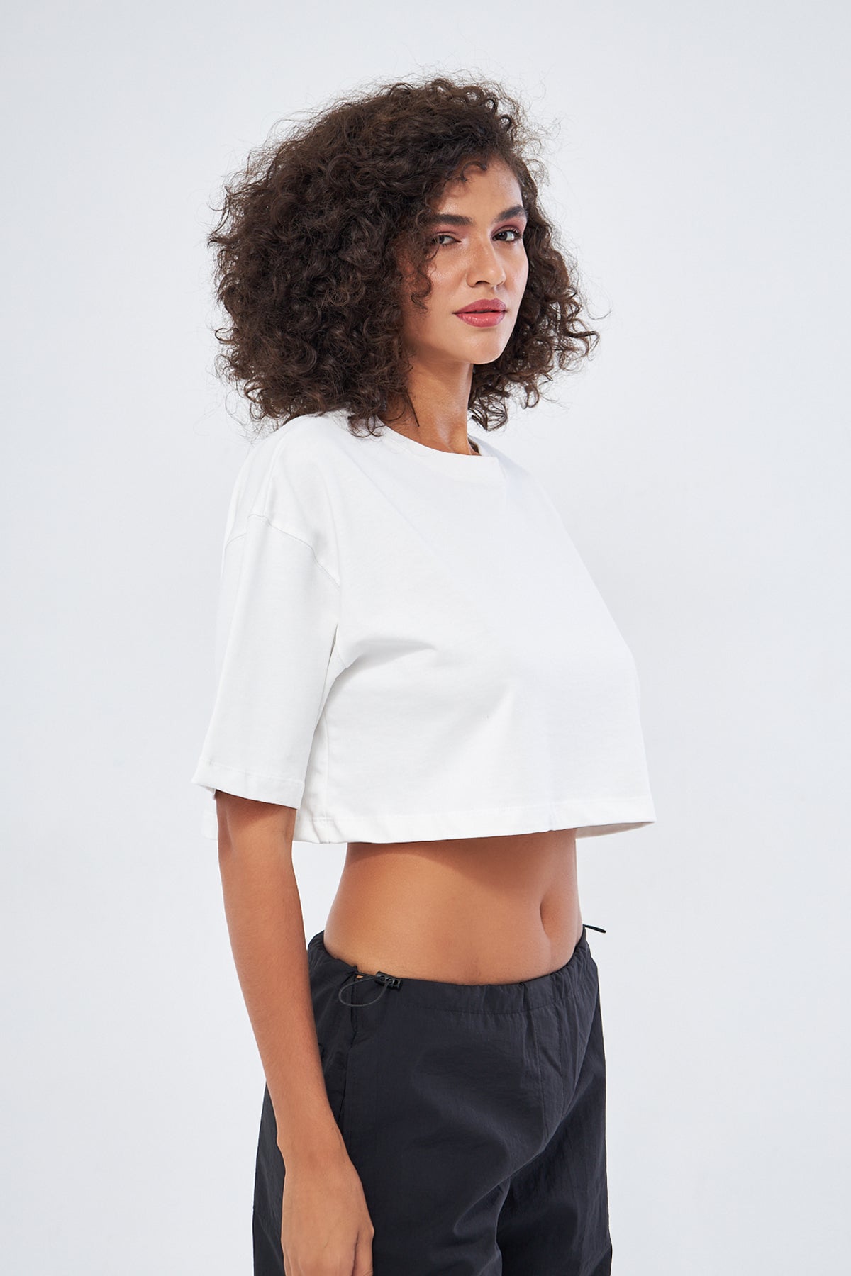Mesfeno Women's Basic Oversize Thick Fabric Crop T-Shirt