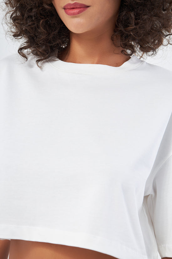 Mesfeno Women's Basic Oversize Thick Fabric Crop T-Shirt