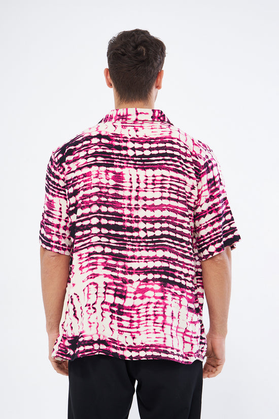 Cherry print casual button down shirt styled casually, Cuban collar oversized viscose comfort wear