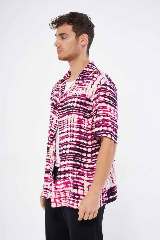 Casual button down shirt cherry pattern detail, Cuban collar viscose fabric premium print design