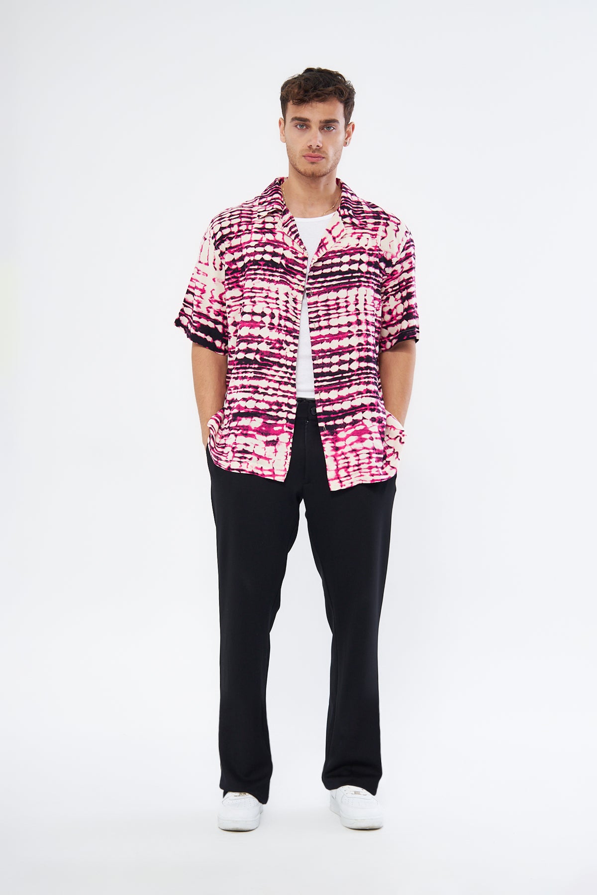 Casual button down shirt cherry print Cuban collar oversized viscose by Mesfeno Wear premium quality
