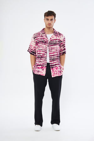 Casual button down shirt cherry print Cuban collar oversized viscose by Mesfeno Wear premium quality