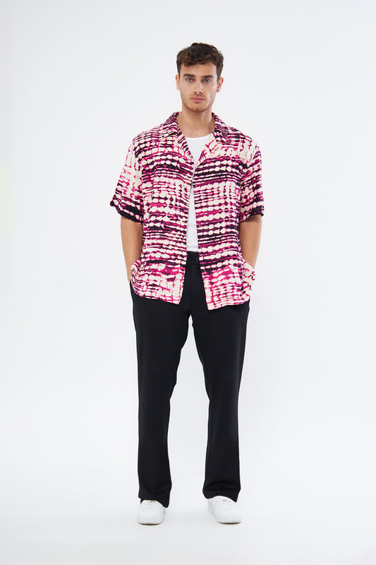 Casual button down shirt cherry print Cuban collar oversized viscose by Mesfeno Wear premium quality