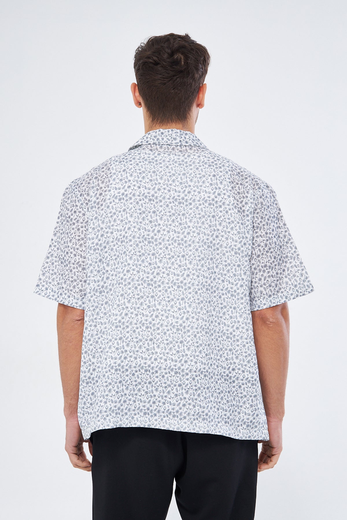 Palm print casual button down shirt styled for summer, Cuban collar oversized viscose resort wear