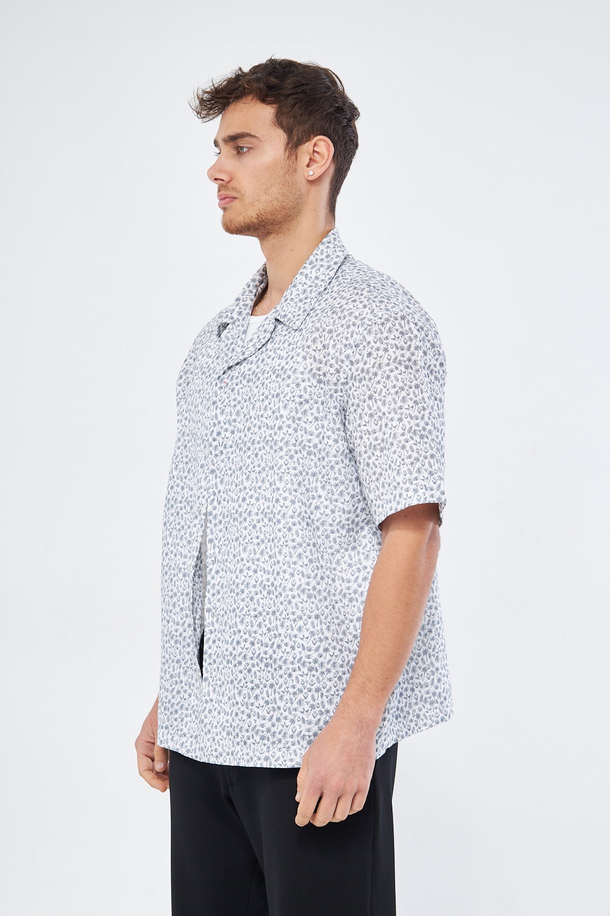 Casual button down shirt palm pattern detail, Cuban collar viscose premium printed fabric design