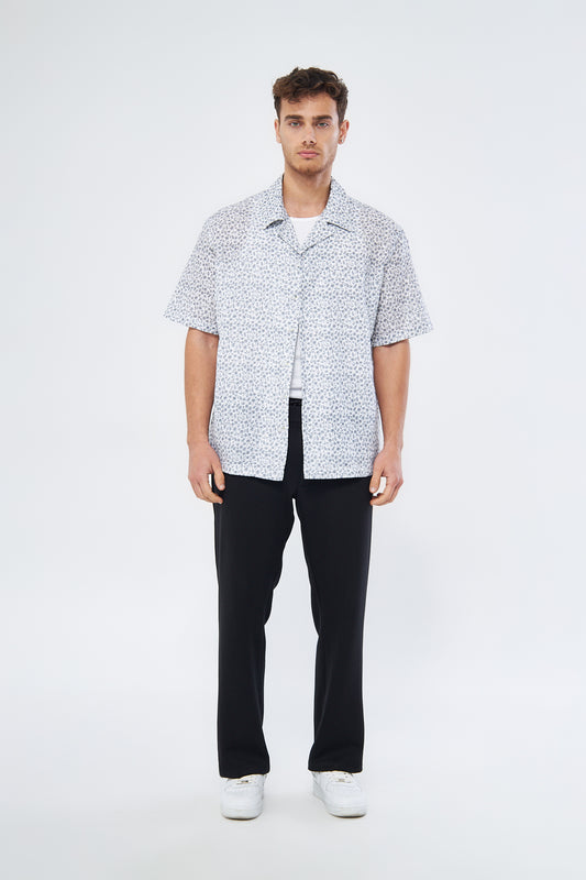 Casual button down shirt palm print Cuban collar oversized viscose fabric by Mesfeno Wear brand