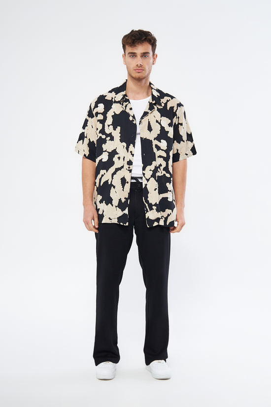 Casual button down shirt ecru print Cuban collar oversized viscose fabric by Mesfeno Wear brand