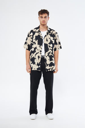 Casual button down shirt ecru print Cuban collar oversized viscose fabric by Mesfeno Wear brand