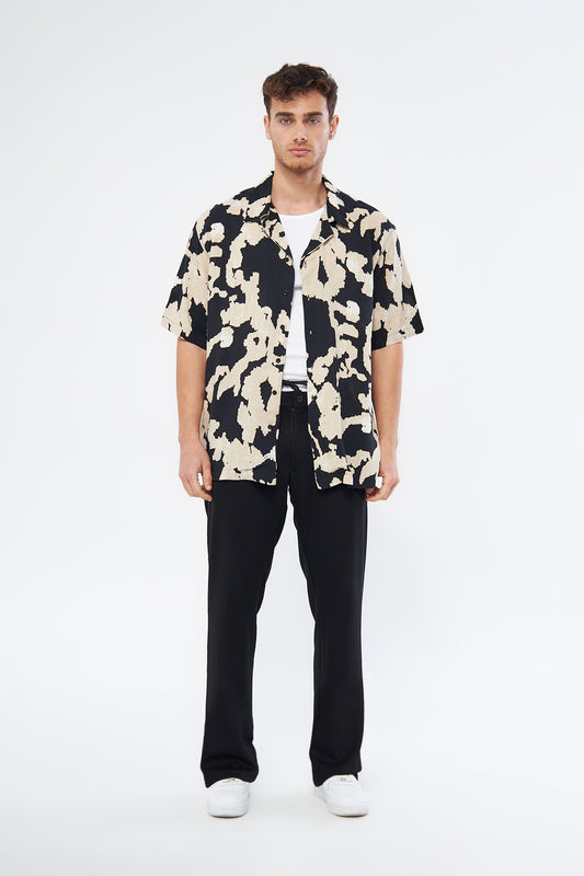 Casual button down shirt ecru print Cuban collar oversized viscose fabric by Mesfeno Wear brand