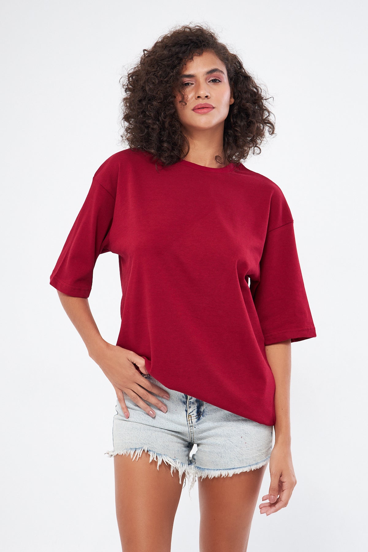Mesfeno Women's Basic Oversize Thick Fabric T-Shirt