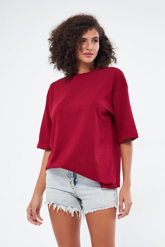 Mesfeno Women's Basic Oversize Thick Fabric T-Shirt