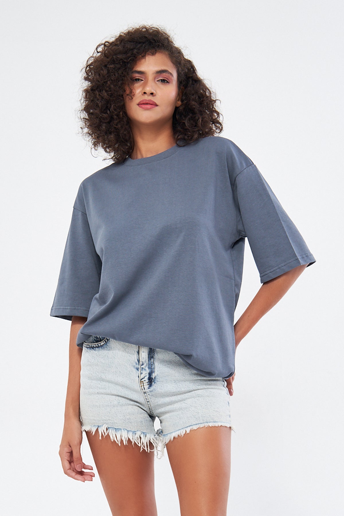 Mesfeno Women's Basic Oversize Thick Fabric T-Shirt