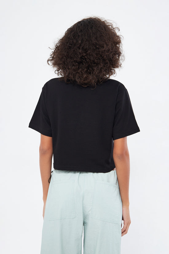 Mesfeno Women's Basic Oversize Crop Polo Collar T-Shirt